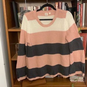 Bell sleeve chunky knit white pink grey stripe sweater M